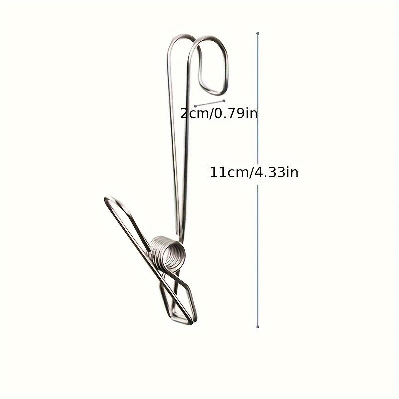 4 Pcs Stainless Steel Long Tail Clip with Hooks Metal Hanger Clips Clothes Pins for Hanging Outdoor Kitchen Office