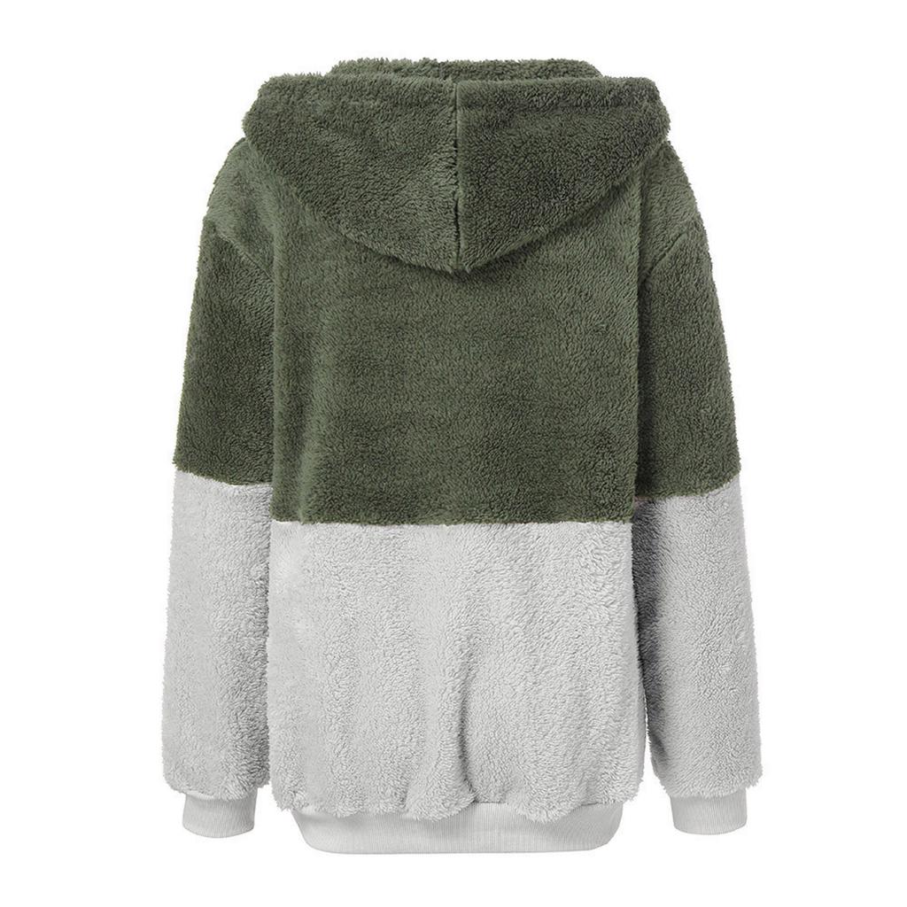 Women's Color Block Pullover Hoodie Half Zip Sherpa Fleece Sweatshirt Long Sleeve Casual Warm Outerwear