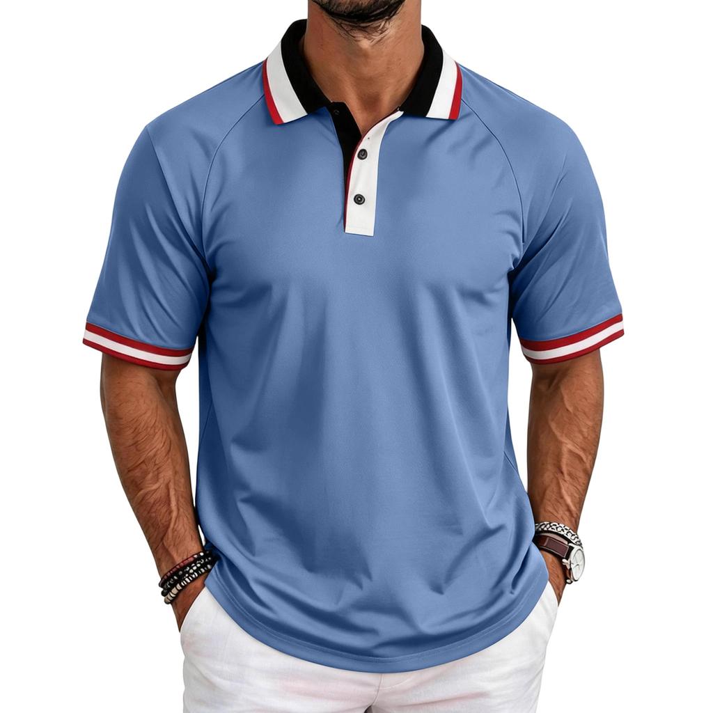 Men's Casual Raglan Short Sleeve Shirt with Turn-Down Collar