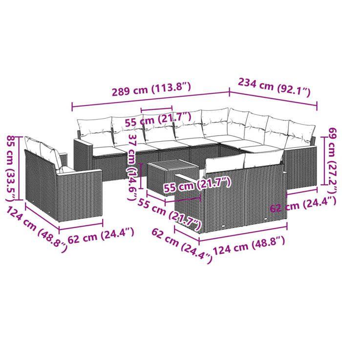 VidaXL Garden Lounge Set with Cushions 11 Pcs, Sofas with Adjustable Feet, Outdoor Furniture Set Patio Terrace, 3250141