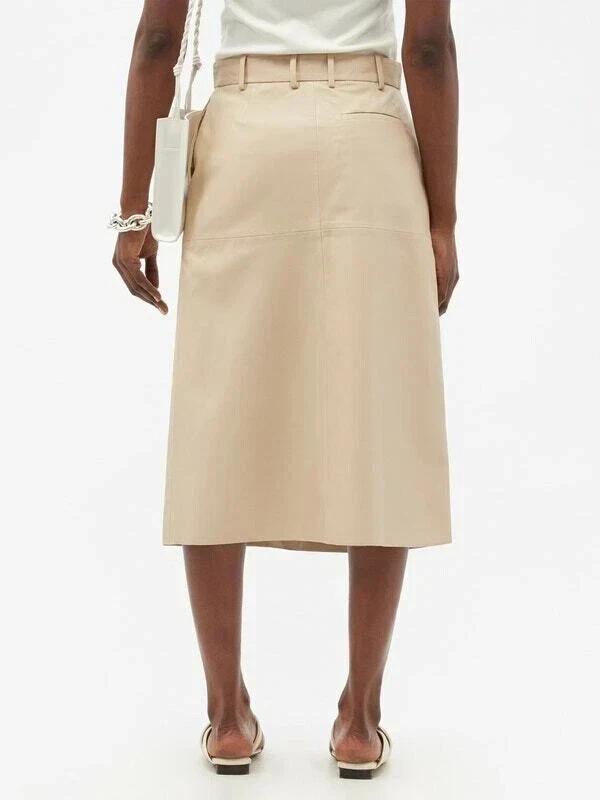 Handmade Real Soft Lambskin Leather Stylish BEIGE New Women's Skirt Party Formal