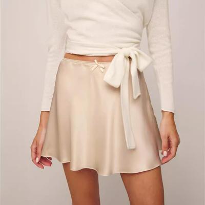 Satin Midi Skirt: High Waist, Elastic, Solid Color Women's Skirt Available In Stock