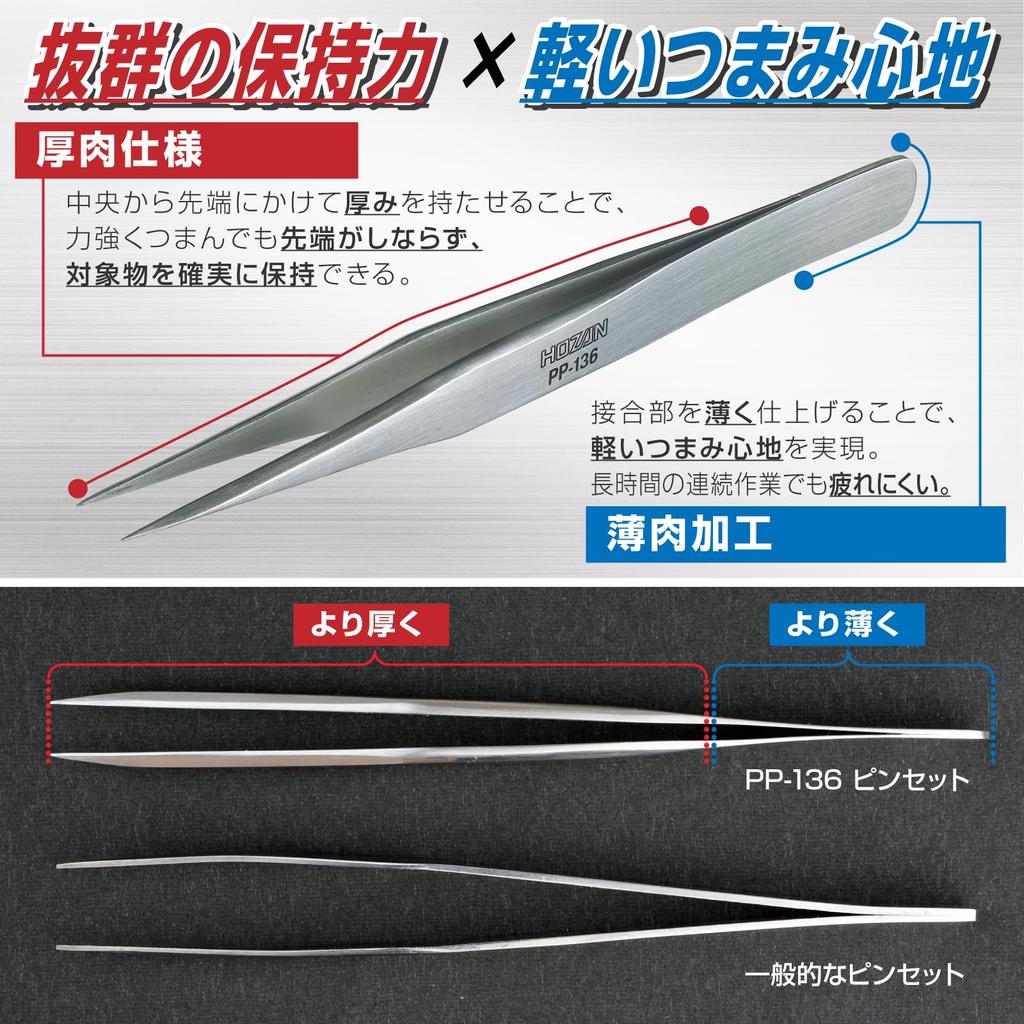 HOZAN 125mm 8mm Tweezers, Long, Opening, 0.25mm Tip, Straight, PP-136