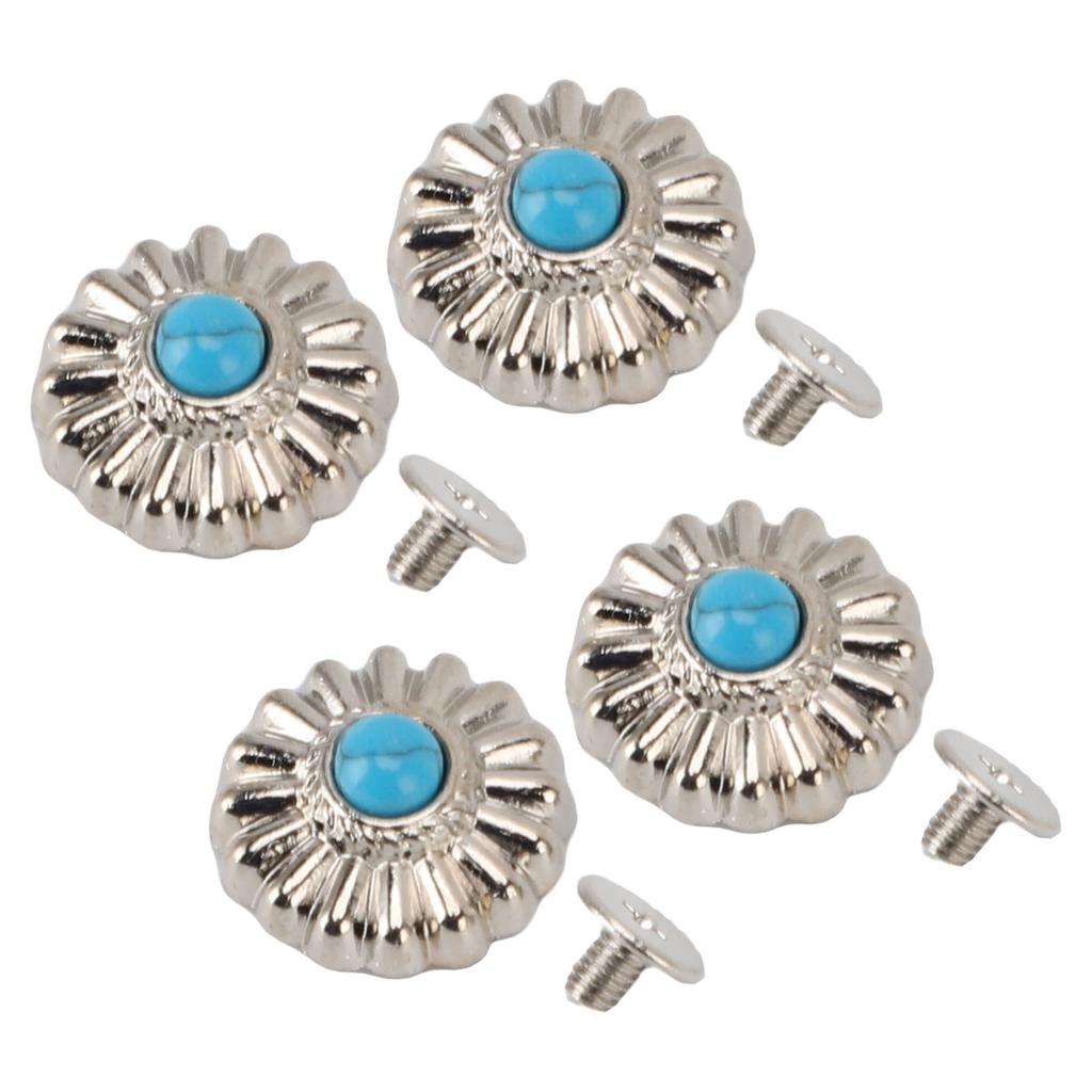 10 Set Purses Leather Decoration Buckle Blue Turquoise Flower Craft for Wallet 16.5mm Silver Daisy