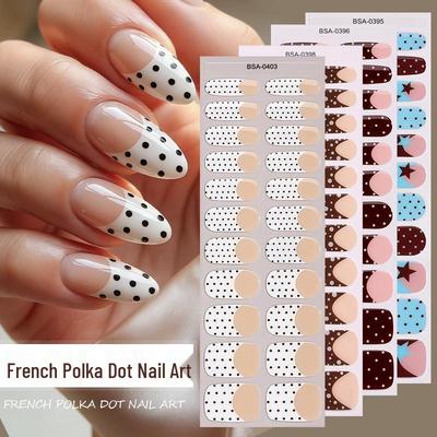 Zhengxiang Wasserdichte Polka-Dot-Farbverlauf Gel-Nagelsticker - Französischer Stil, Kein Aushärten nötig.