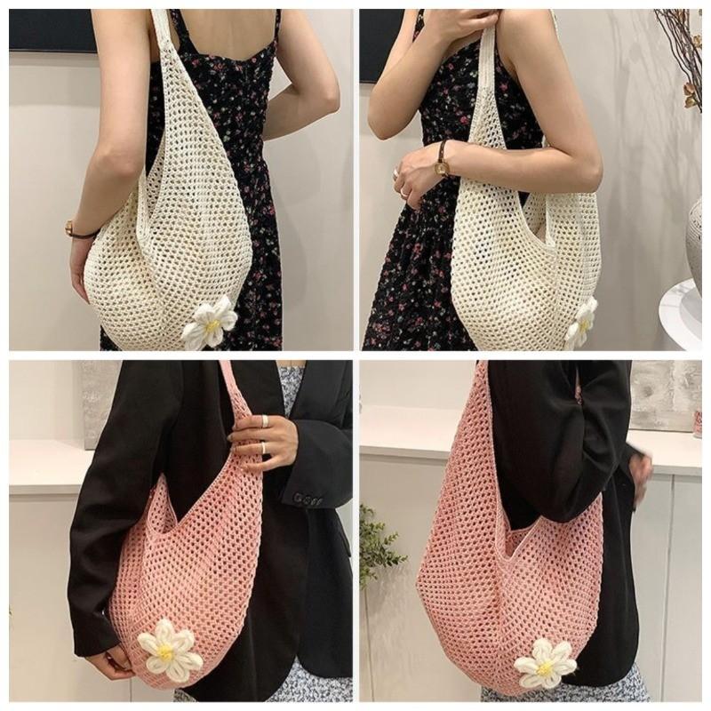2026 New Hand-Woven Bag for Women Large Capacity Single Shoulder Tote Straw Beach Bag for Vacation