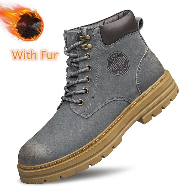 FashionAll-match Man Cotton Platform Shoes Leather Outdoor Snow Botas 2024 New Men's Winter Boots Luxury Brand Motorcycle Ankle Boots
