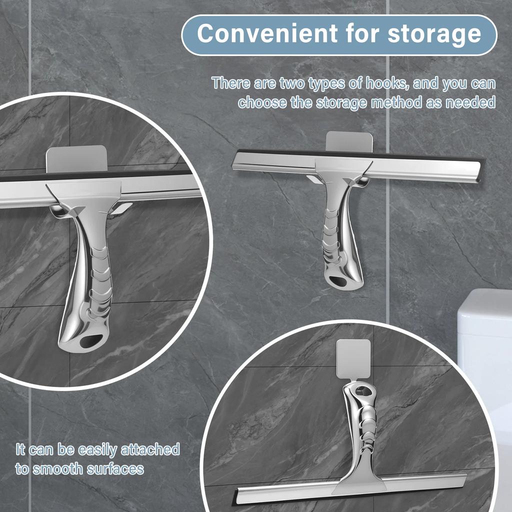 Shower Squeegee with Hook Silicone Strip Stainless Steel Glass Window Cleaner Household Bathroom Mirror Window Silicon scraper
