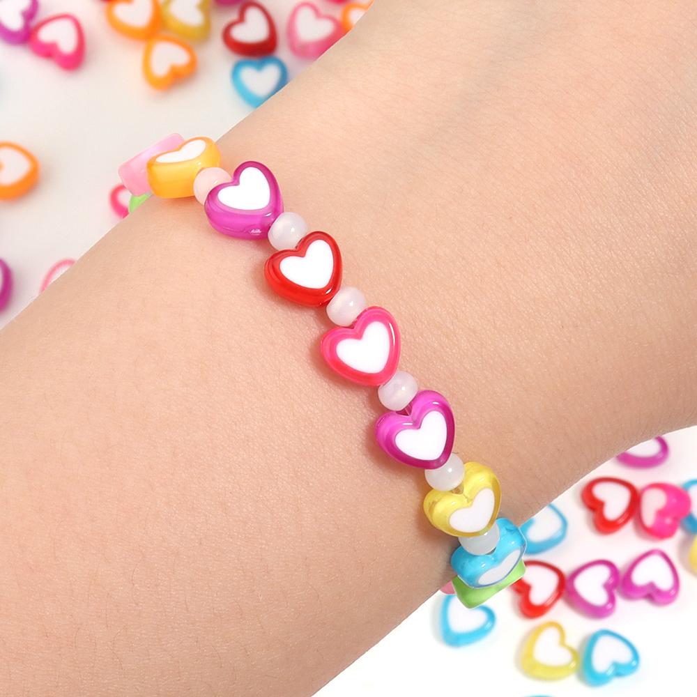 100pcs/lot 8mm Colored Acrylic Beads White Heart Shaped Spacer Beads For DIY Exquisite Bracelet Earrings Gift Supplies Wholesale