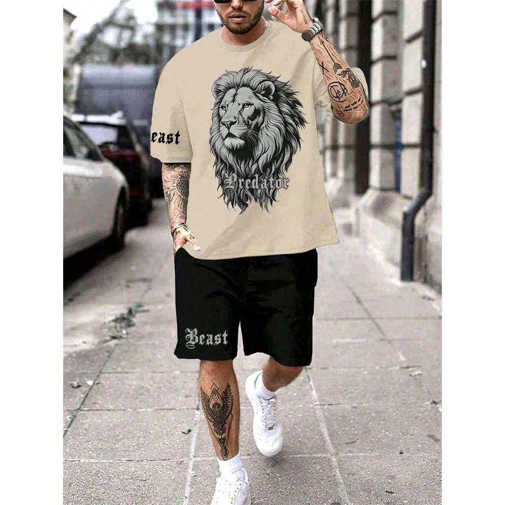 Set di pantaloncini a maniche corte con stampa animale da uomo Comfort Traspirante Tuta Sportiva Abbigliamento Sportivo Unisex Quotidiano Casual