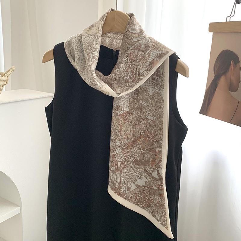 Silk scarf long strip high-end new cashew flower versatile temperament scarf with shirt silk scarf streamer belt