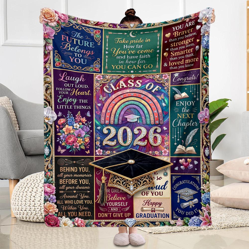 Graduation Motivation Blanket Comfortable Great for Office Seaside Couch Four Seasons Universal Stylish Decor