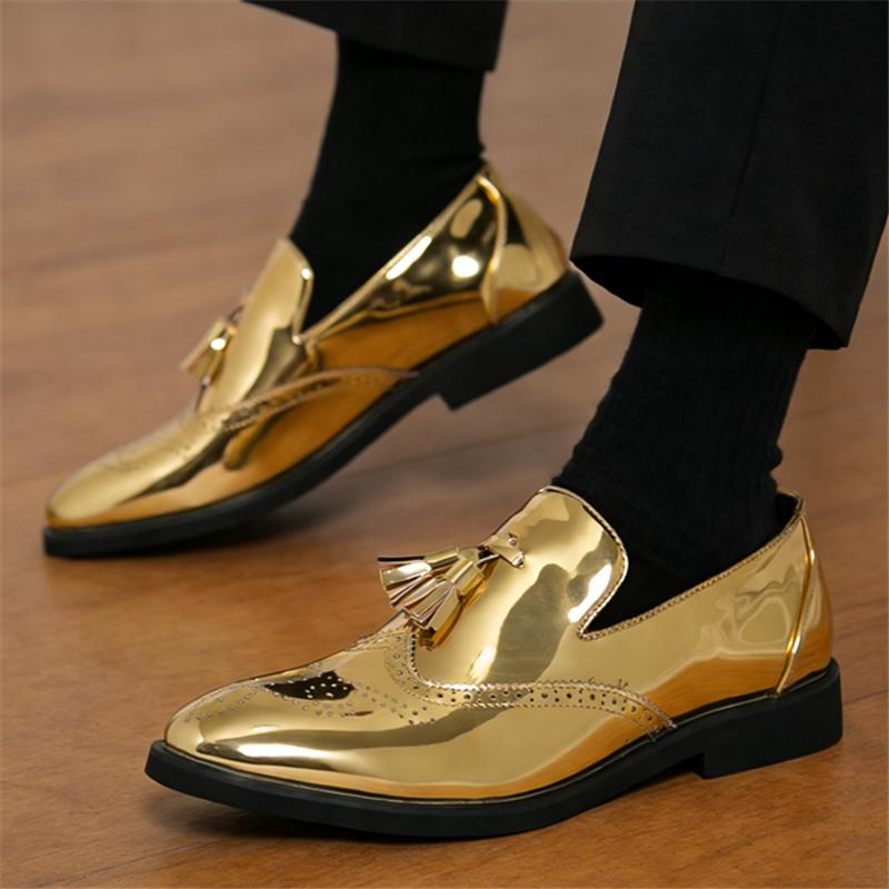 Gold Black Tassels Patent Leather Casual Shoes for Men  Luxury Designer Male Formal Wedding Dress Loafers Homecoming Footwear