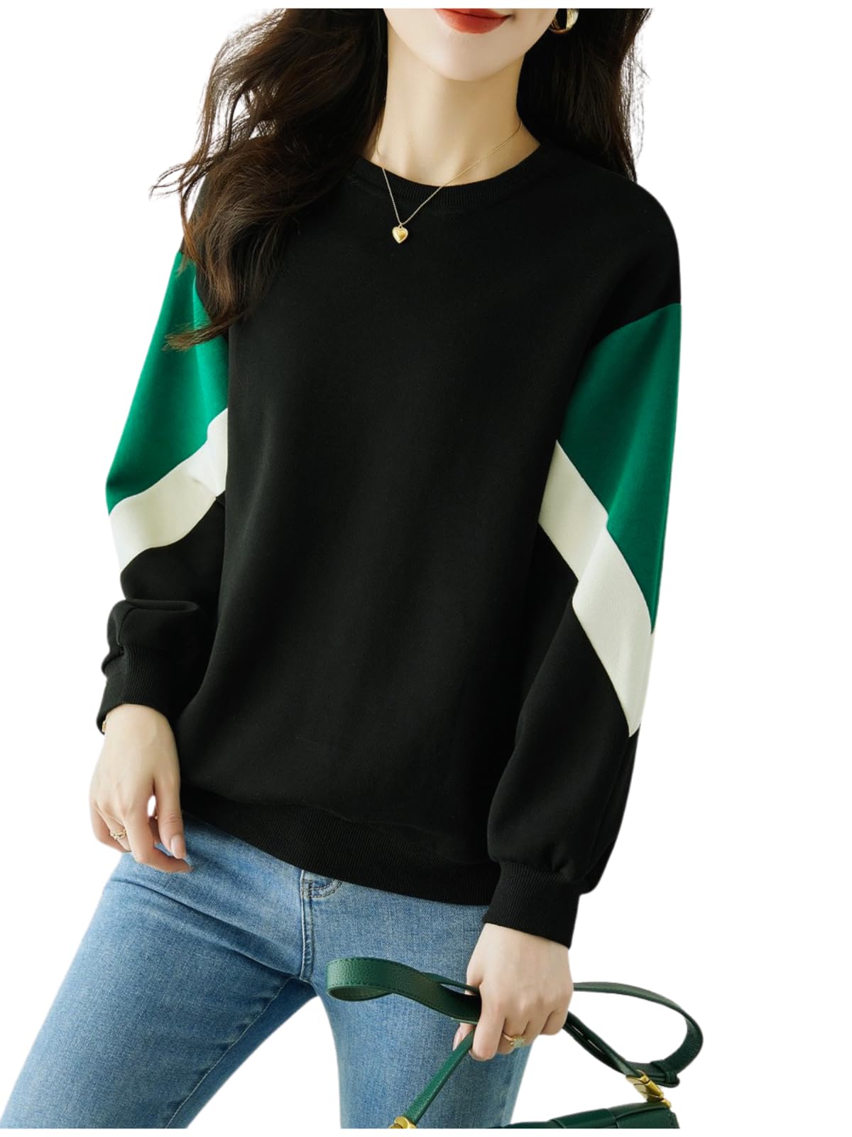 

Green Tea Docking Casual Size M Women s Two-Tone Top, Jersey-Style Sweatshirt, Black, чёрный