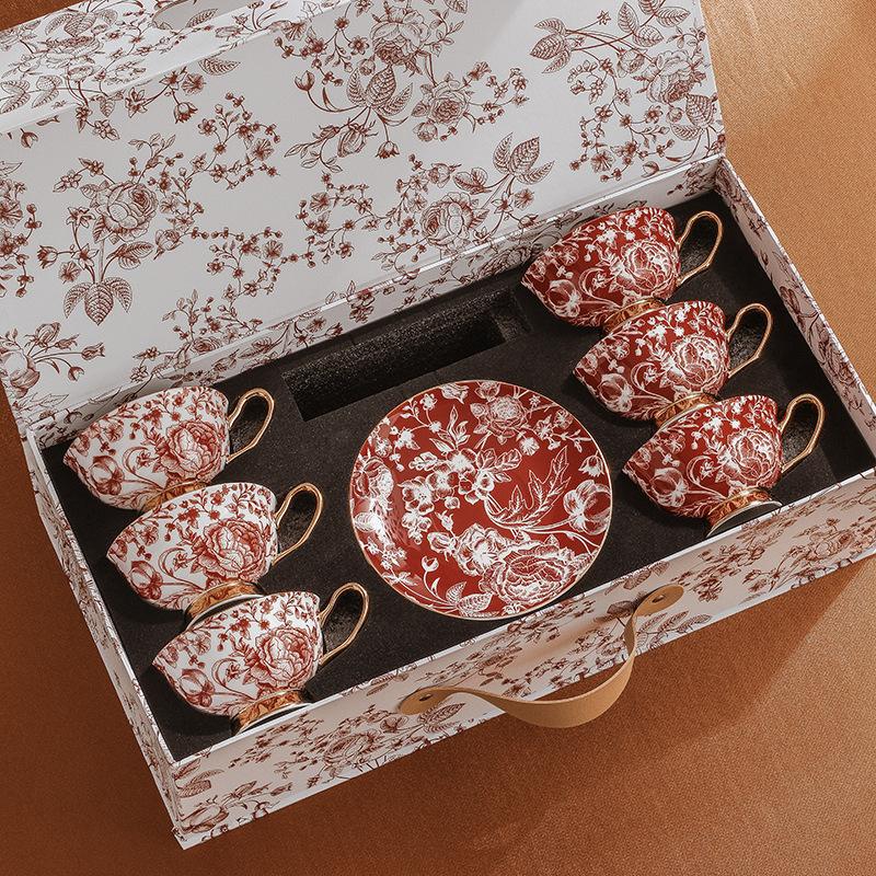 Exquisite souvenir bone china coffee cup saucer set creative water cup teacup European high value teacup tea set