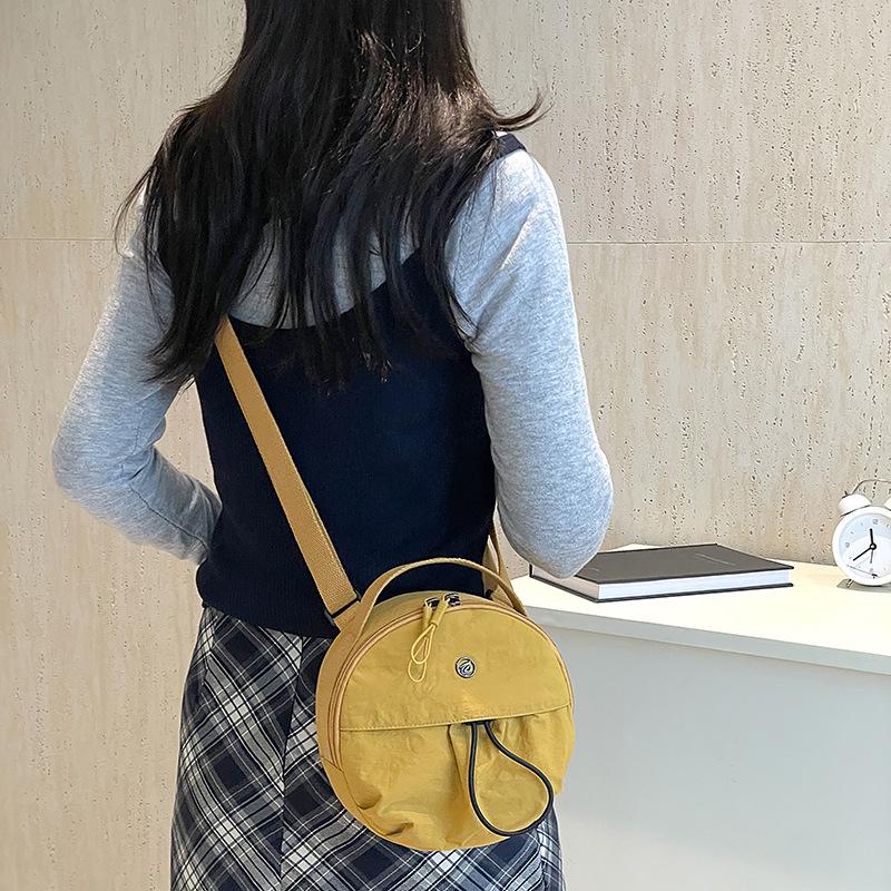 Small Korean Style Nylon Shoulder Bag Cellphone Storage Purse Zipper Portable Round Bag Girls Crossbody Bag Top-handle Handbags