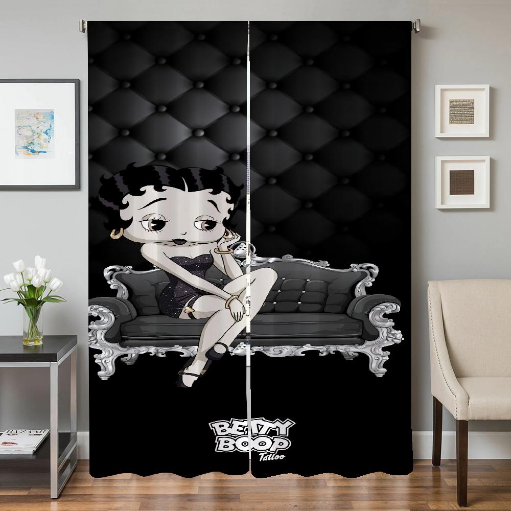 Window Kitchen Curtains for Living Room 2 Pieces Blackout Curtains Door Curtain B-betty B-boop Bedroom Decoration Partition Home