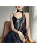 Elegant French V-Neck Spaghetti Strap Satin Dress with Slimming Design