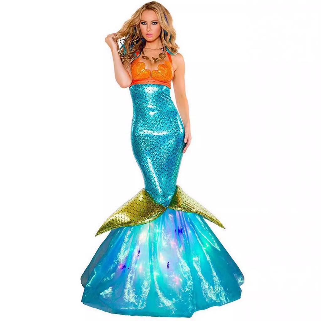 Abito da Sera da Sirenetta Principessa Senza Spalline con Paillettes per Adulti - Costume di Halloween