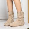 Fashion Suede Short Boots, Women's Pleated Pile Boots, Round Toe Winter Western Denim Fashionable Women's Boots