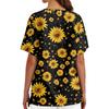 Women Floral Print V Neck Scrub Top with Pockets Side Slits Short Sleeve Medical Uniform Shirt for Healthcare Professionals