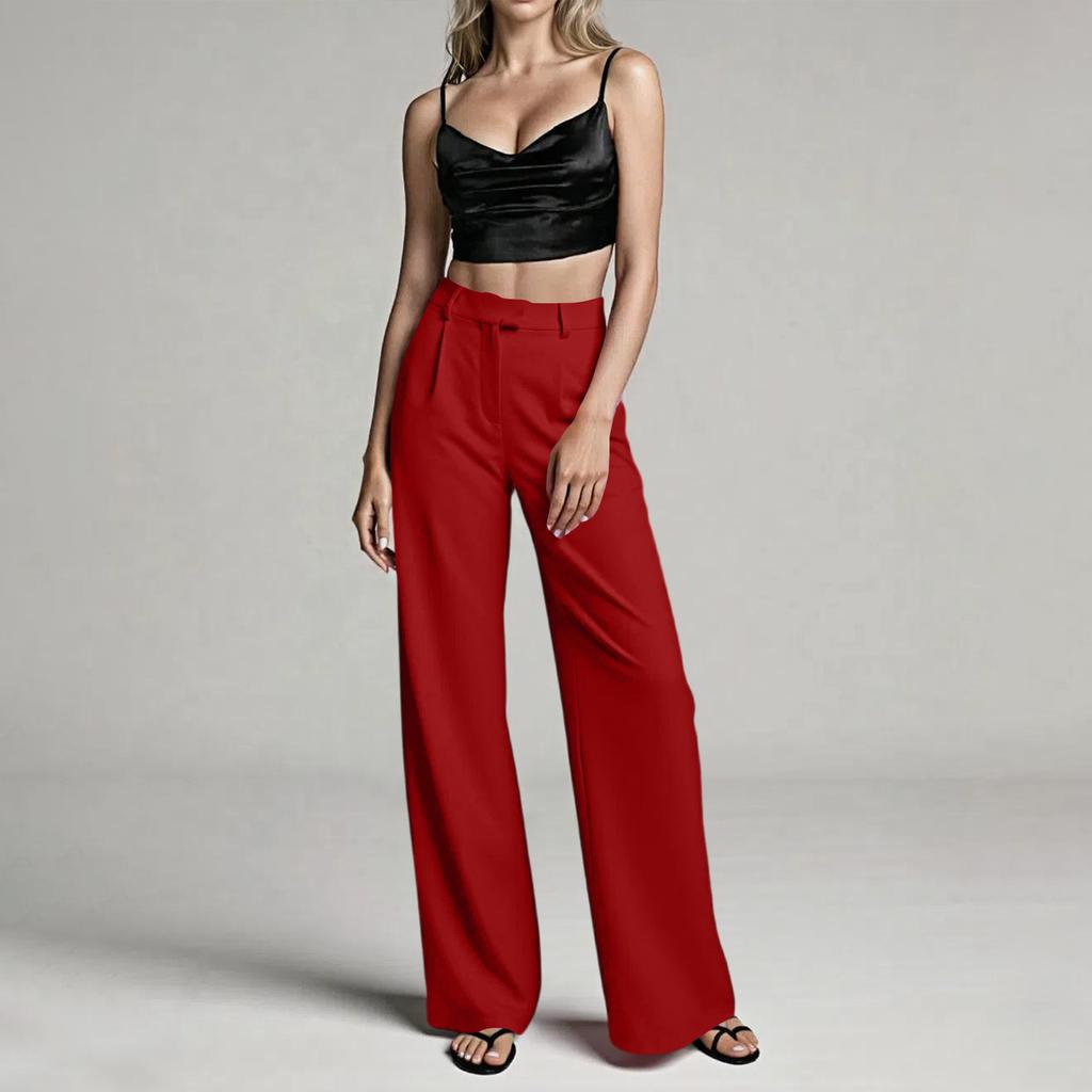 Women's Casual Commute High-Waisted Straight Leg Suit Trousers