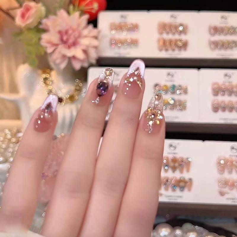 Exquisite French Aurora Cat Eye Purple Sunflower Nail Art - Fairy-like and Versatile.