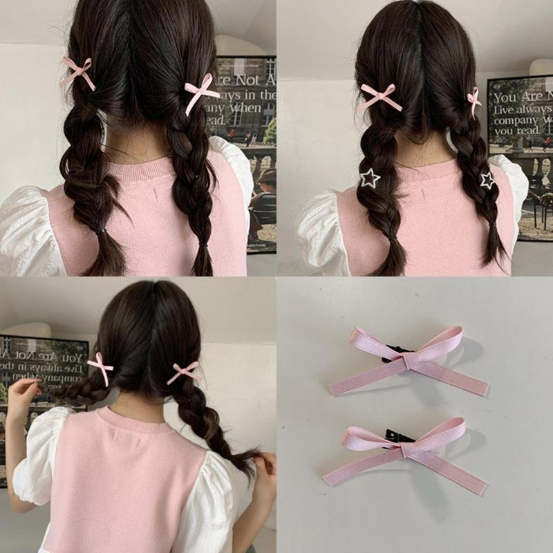 Bowknot Hair Clip Female Girls Hair Pins Mini Grab Clips with Ribbon Design Hair Accessories for Daily Wear and Parties