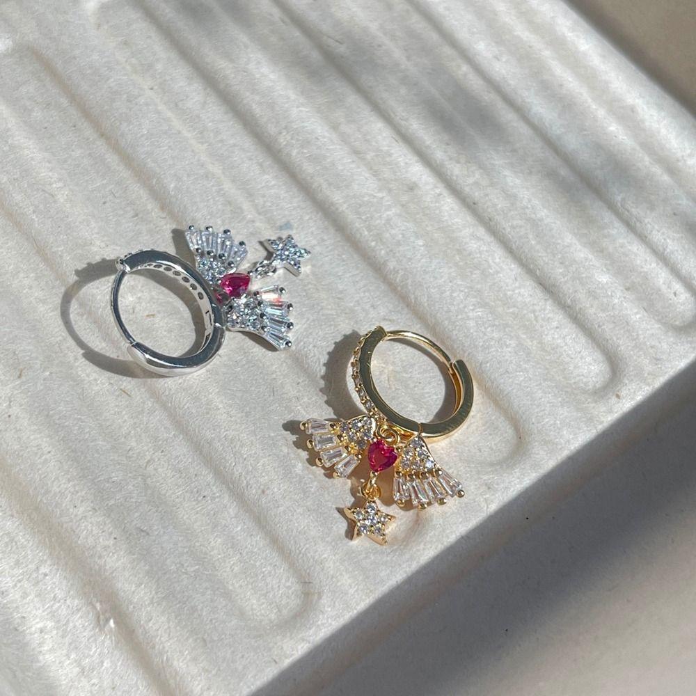 

Звезда-кулон со стразами для девочек, подарок в корейском стиле, серьги в форме сердца для девочек, висячие серьги, женские серьги-кольца