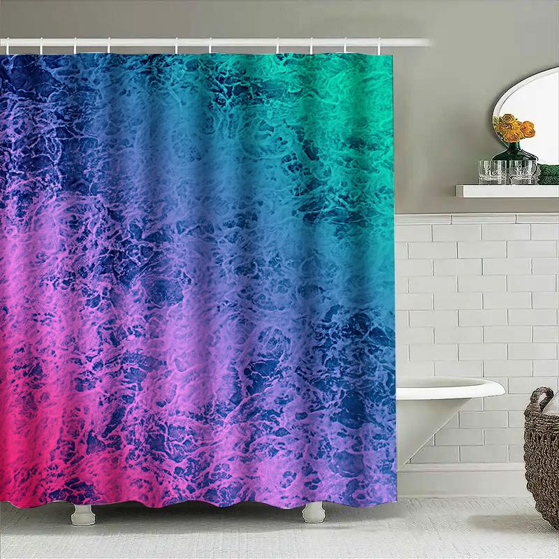 Atemberaubender Farbverlauf Duschvorhang mit Aqua-Blau, Rosa-Lila Türkis Wellenmuster 72x84 Zoll Badezimmerdeko Für Badezimmerzubehör