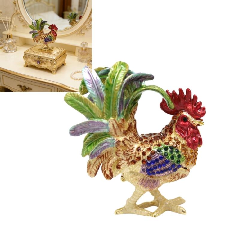 Premium Alloy Rooster Figurine Box With Enamel Finish For Safekeeping Valuables And Gifts Jewelry Organiser