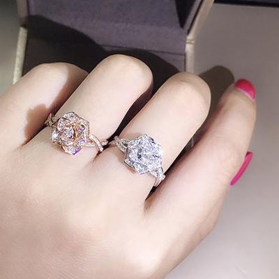 Rose Blume Dekor Fingerring Zirkonia Inlay Funkelnd Kubisch Zirkonia Zierlich Handgefertigt Fingerband Damen Schmuck