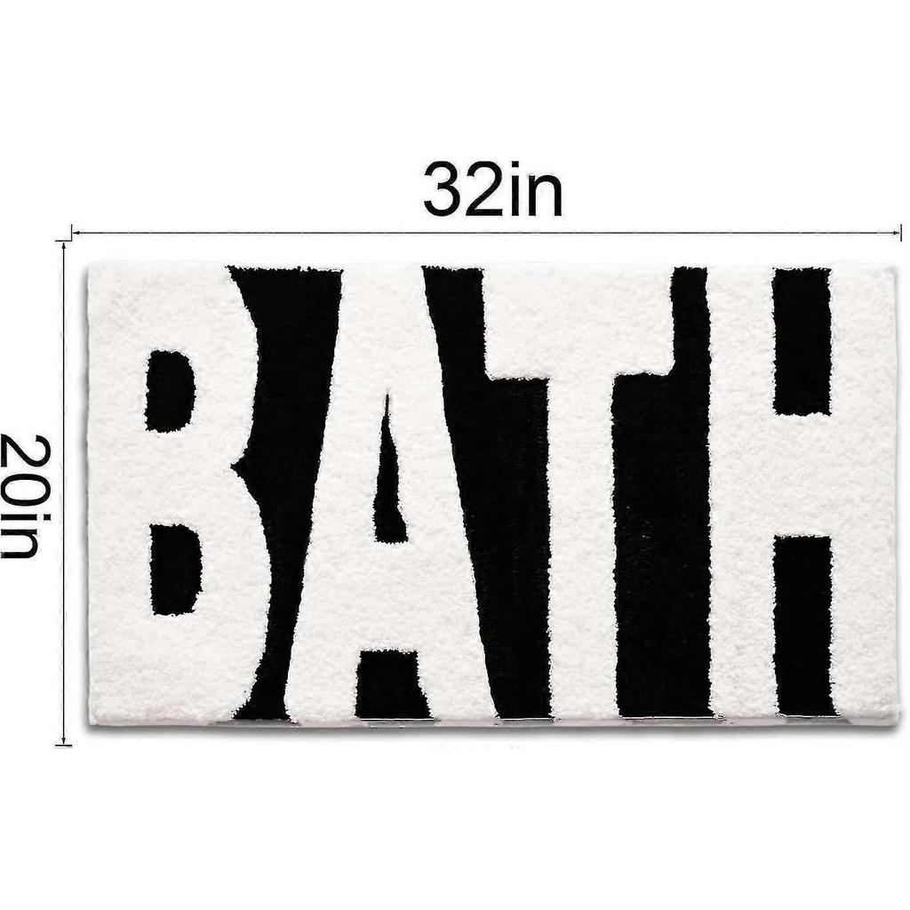 Black and White Bathroom Rugs, Bath Letters Non Slip Bathroom Mat, Soft Absorbent Cute Bath Mat, Machine Washable Quickly Dry Comfortable Bathmat for