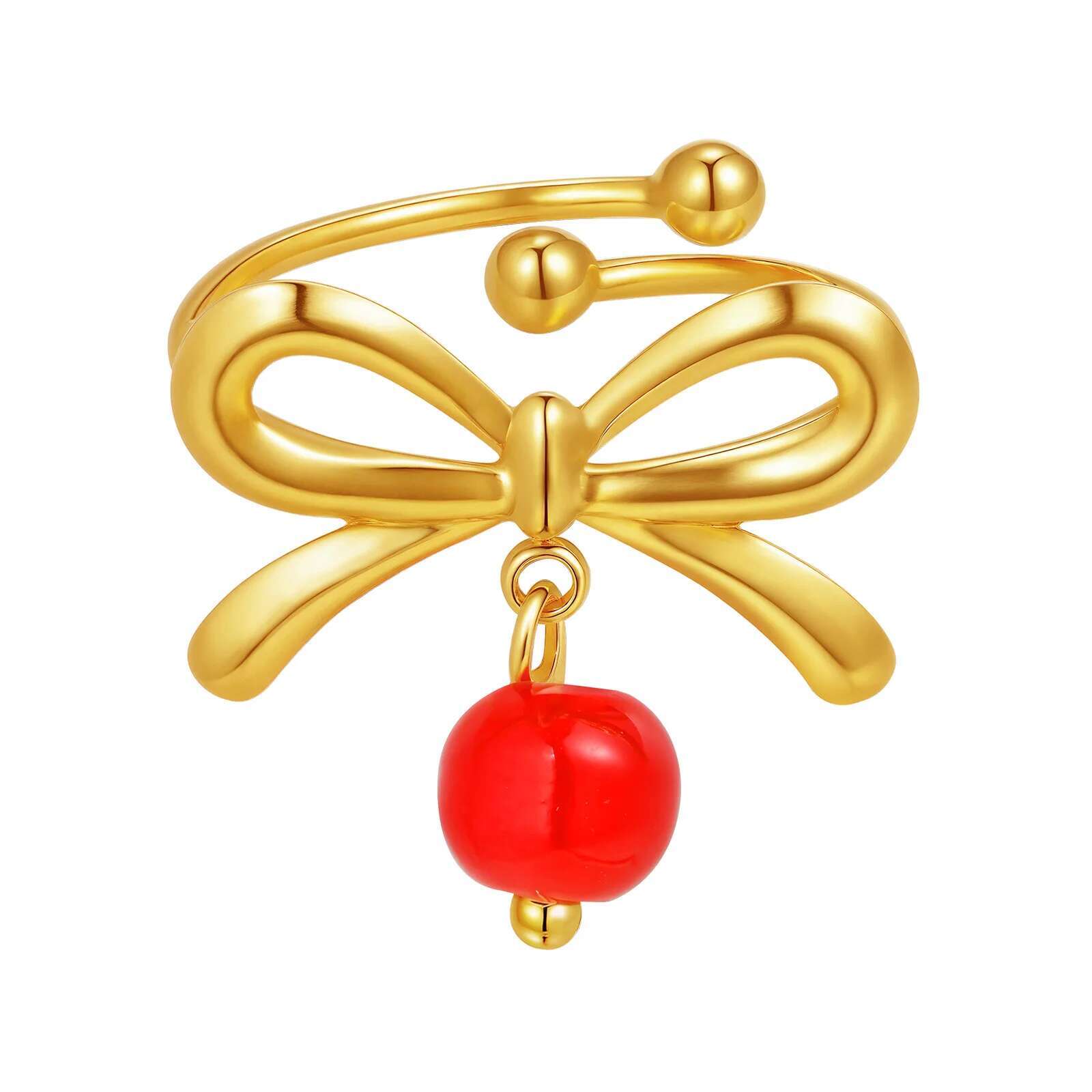 

Stainless Steel Bowknot Rings Lightweight E Sense Red Cherry Pendent Women Rings Simple Finger Girls Jewelry Mother s Day Gift