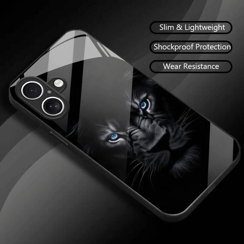 Lion eye pattern glass phone case for iPhone 17 16 15 14 13 12 11pro plus max shockproof and anti drop back cover
