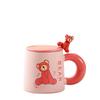Cute Cartoon Ceramic Cup Pink Bear Mug with Lid Spoon High Looking Girl Drinking Water Cup Office Coffee Cup