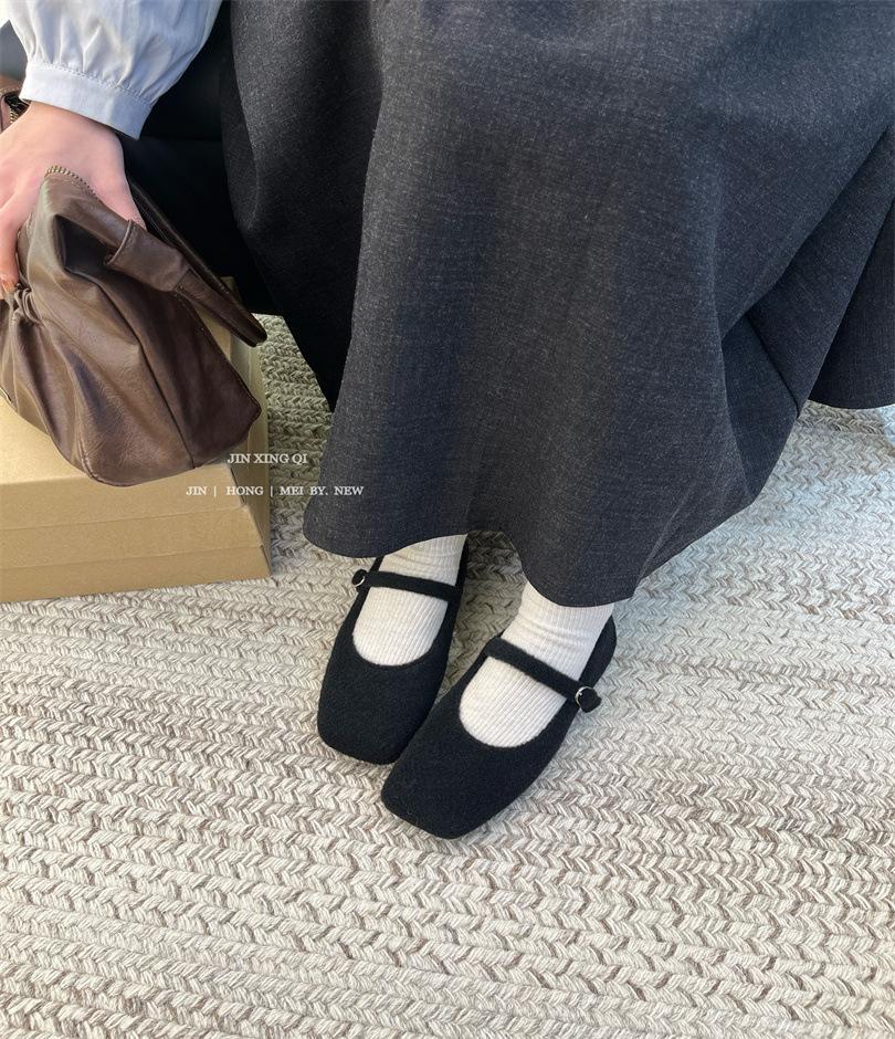 Flat-bottomed Korean Version of Mary Jane Single Shoes Women's Shoes 2025 New Autumn and Winter Black Gentle and Versatile Mao Mao Shoes