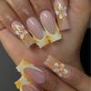 24Pcs Blue French Press On Nails With 3D Carved Flower Leopard Print Square False Nails For Women