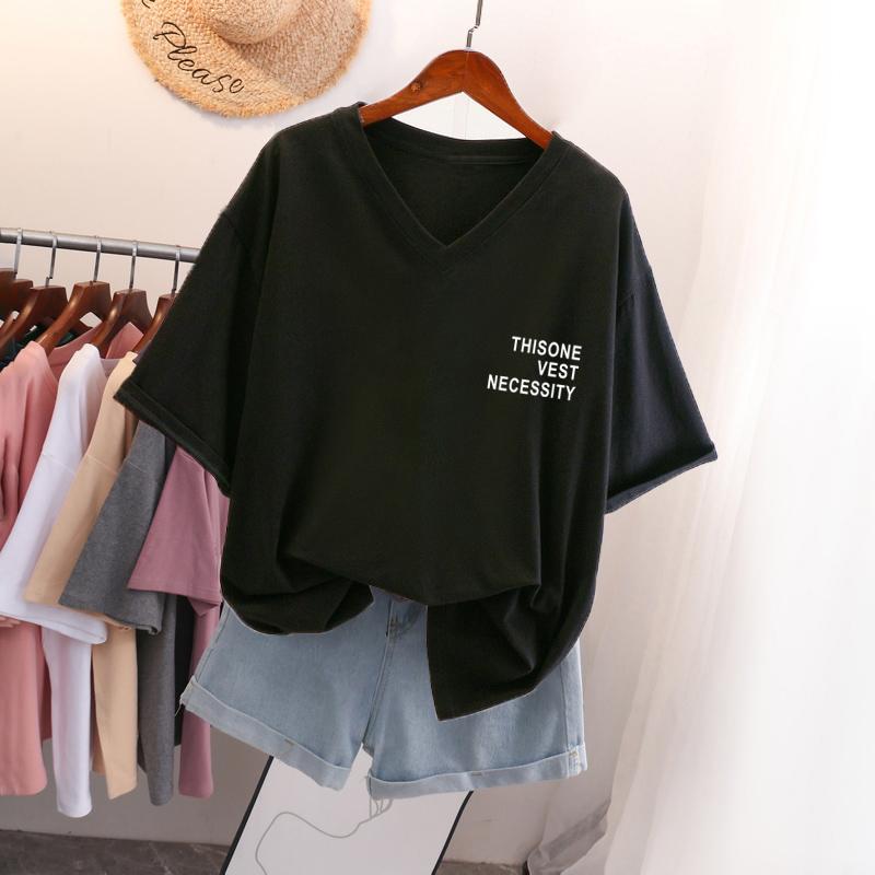 Kurzärmeliges T-Shirt, Locker sitzend, Schlankmachendes bedrucktes V-Ausschnitt-Top für Damen