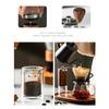 Portable, compact, hand-held coffee grinder with ceramic mortar, 5-degree adjustable grinding angle, washable clear container, natural wood finish,
