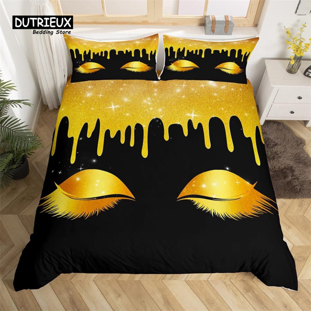 Eyelash Duvet Cover Set Eyes Pattern Design Comforter Cover Microfiber Girly Priness Style Glitter Twin King Queen Bedding Set