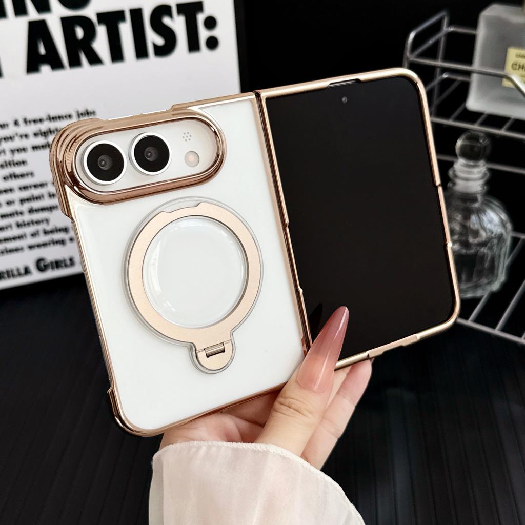 360°Rotatable Kickstand Holder Minimalist Electroplated Magnetic Phone Case For IPhone DUO 18 Fold PC Hard Shockproof Anti Scratch Protective Cover