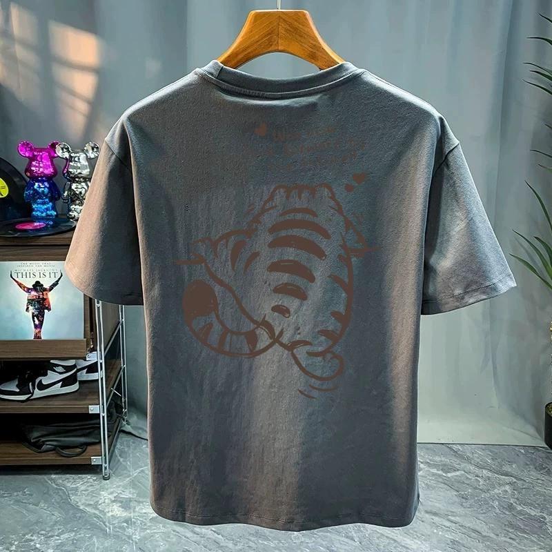 Round Neck Trendy Tops, Fashionable and Versatile Men's T-shirts, Loose Printed Short Sleeves for Couples Cotton