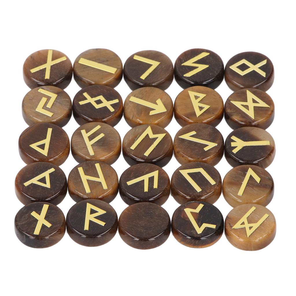 25 Pieces Round Rune Stones Engraved Symbol Stone Set for Yoga Meditation and Holiday Present
