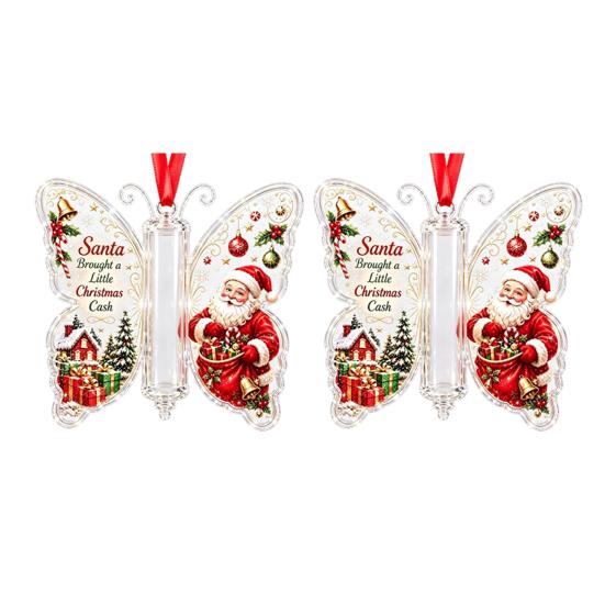 Geschenke für Familie Freunde Schmetterling Bargeldgeschenk Schmuckstück, Weihnachts-Geldhalter Hängende Dekoration mit festlichem Urlaubs-Haus-Druck, Acryl-Baum-Anhänger