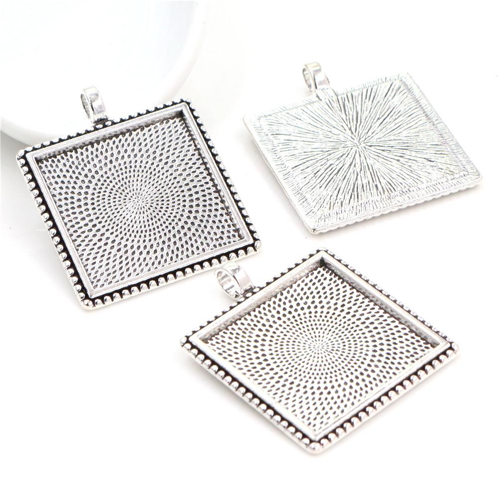 New Fashion 5pcs 25mm Inner Size 7 Colors Plated Square Cabochon Base Setting Charms Pendant,Fit 25mm Square Glass Cabochons