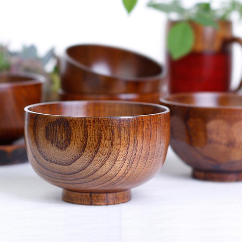 1Pc Wooden Bowl Japanese Miso Soup Bowl Dessert Rice Bowl Wood Baby Feeding Bowl Snack Salad Food Container Kitchen Tableware