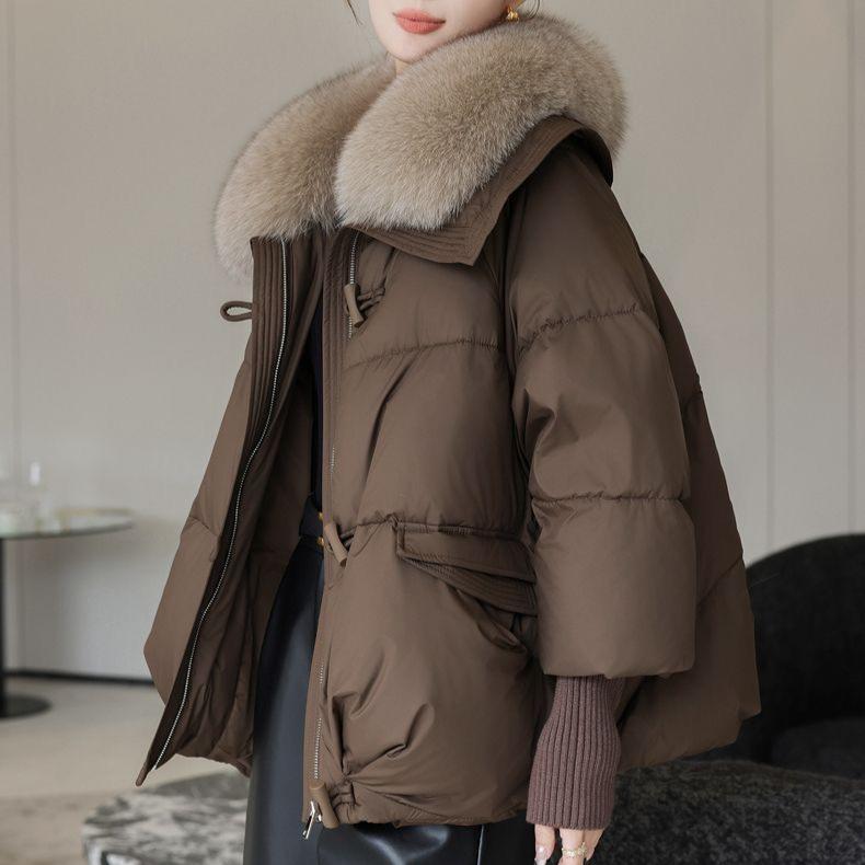 Zimní nový kožešinový límec Puffer Down Parka Volné dolů Teplejší Silnější sněhová bunda Kapsa Zip Umělá kožešina Svrchní oblečení Žena