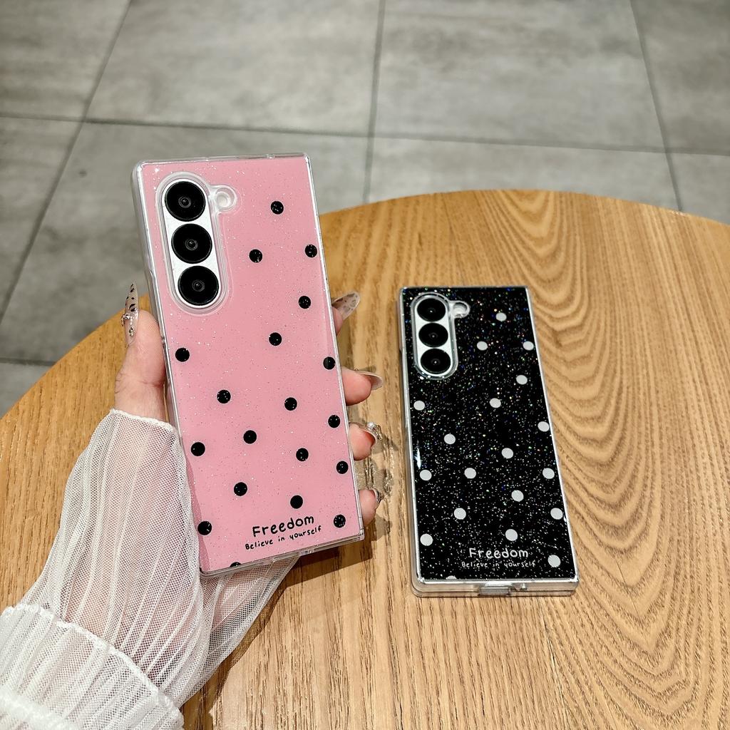 Applicable to Samsung zfold7 bow anti-drop mobile phone case zfold6 glitter polka dot zfold5 bracket protective case