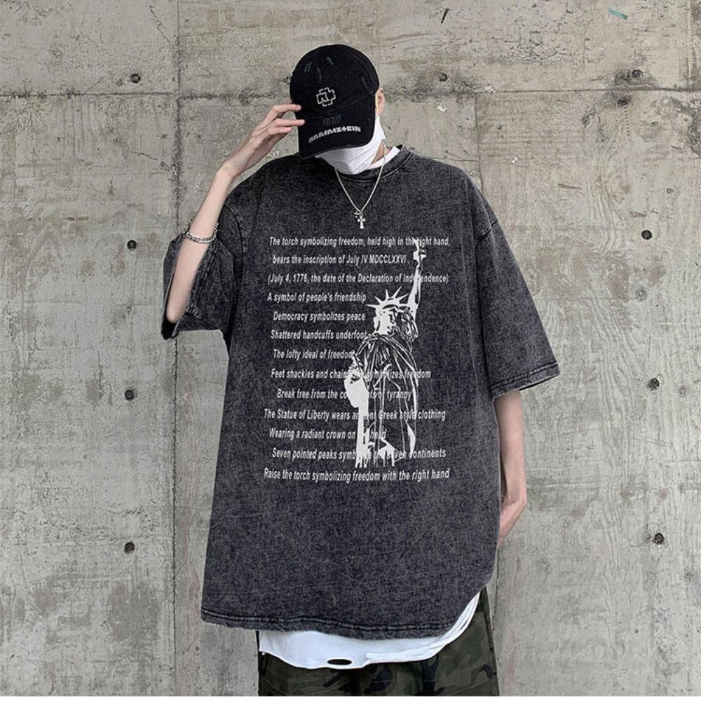 S-5XL 280gsm 100% bavlna Pánské nebo dámské tričko Streetwear Krátký punkové topy Tričko Zomer Vintage Acid Wash